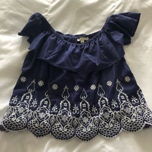 Ruffle navy blue floral blouse